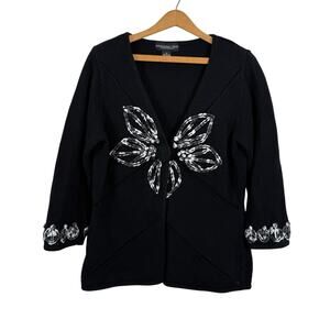 Retro Embroidered Cardigan Sweater Medium Cutaway Artsy Coastal Y2K Boho Twee